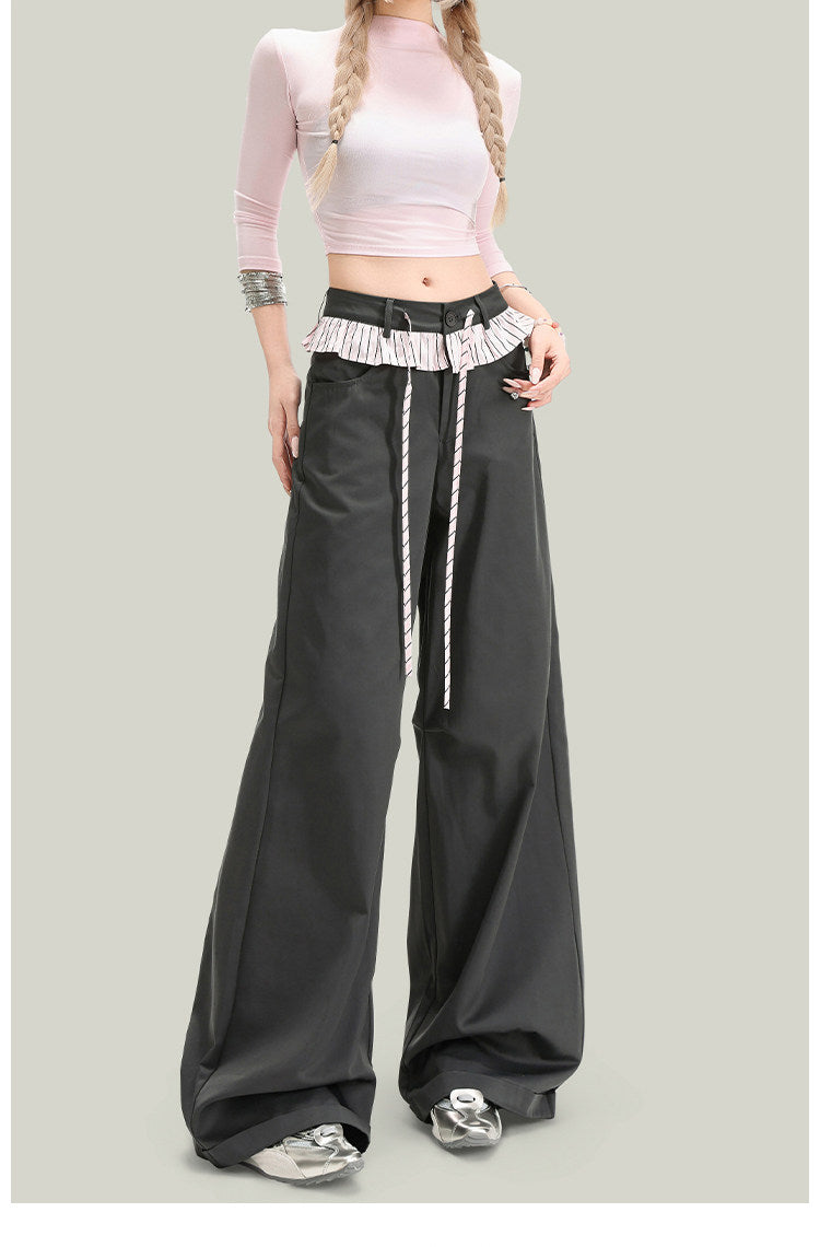 Pantalones casuales de mujer con paneles de encaje vintage