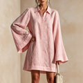 Women's Lapel Collar Flared Sleeve A-Line Midi Dress