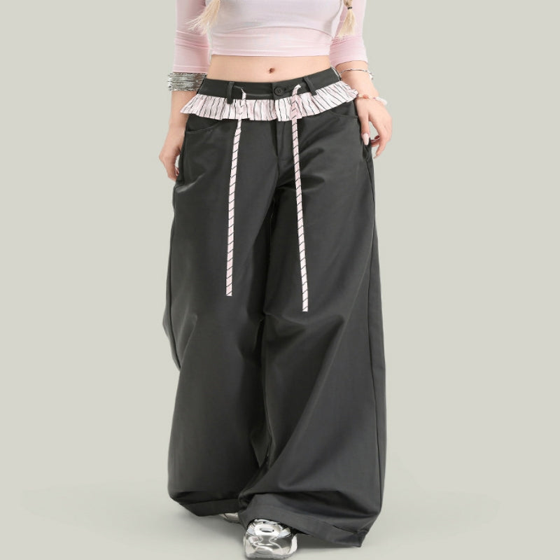 Pantalones casuales de mujer con paneles de encaje vintage