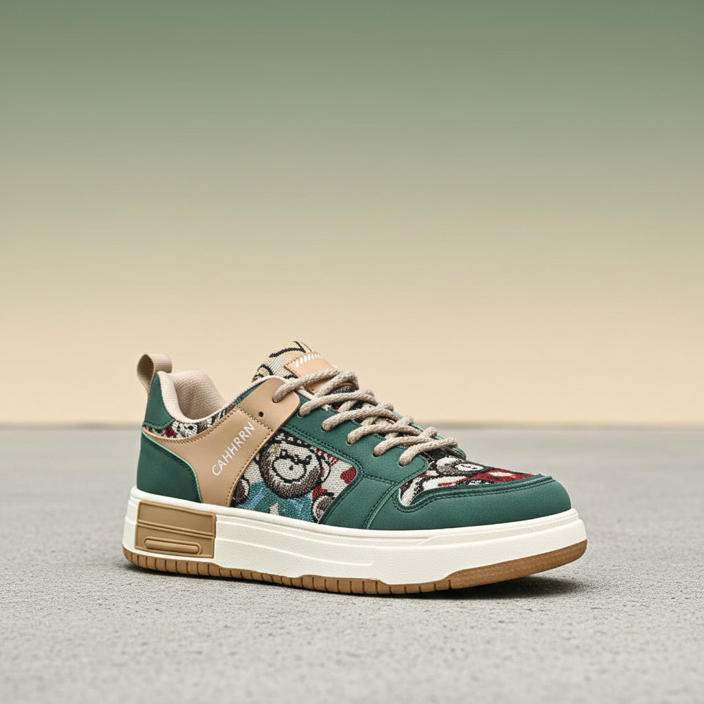 Zapatillas bajas Harajuku con parches de oso – Suela gruesa de bloques de color