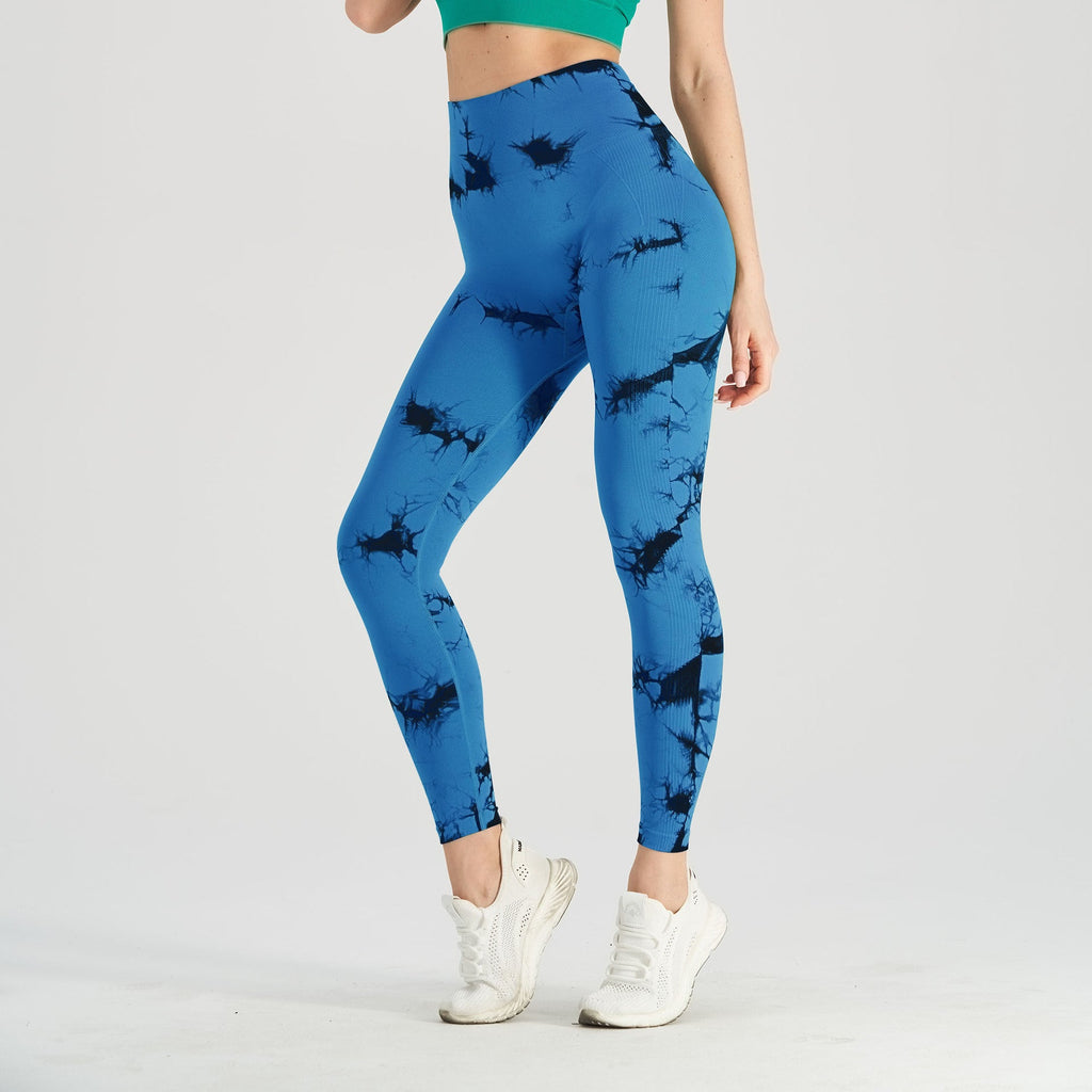 Pantalones de yoga sin costuras teñidos anudados para mujer – Leggings de punto de tiro alto