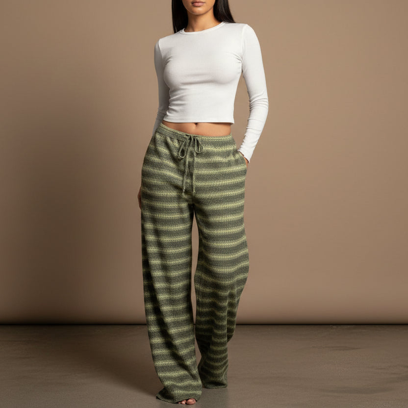 Women's Retro Striped Straight-Leg Drapey Casual Pants