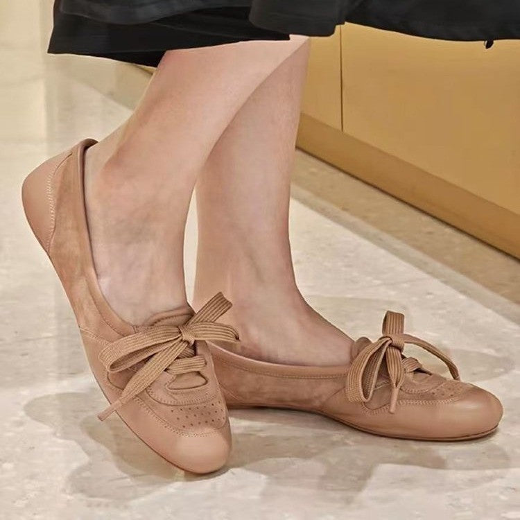 Mocasines planos de ballet con cordones vintage para mujer – Zapatillas casuales cómodas