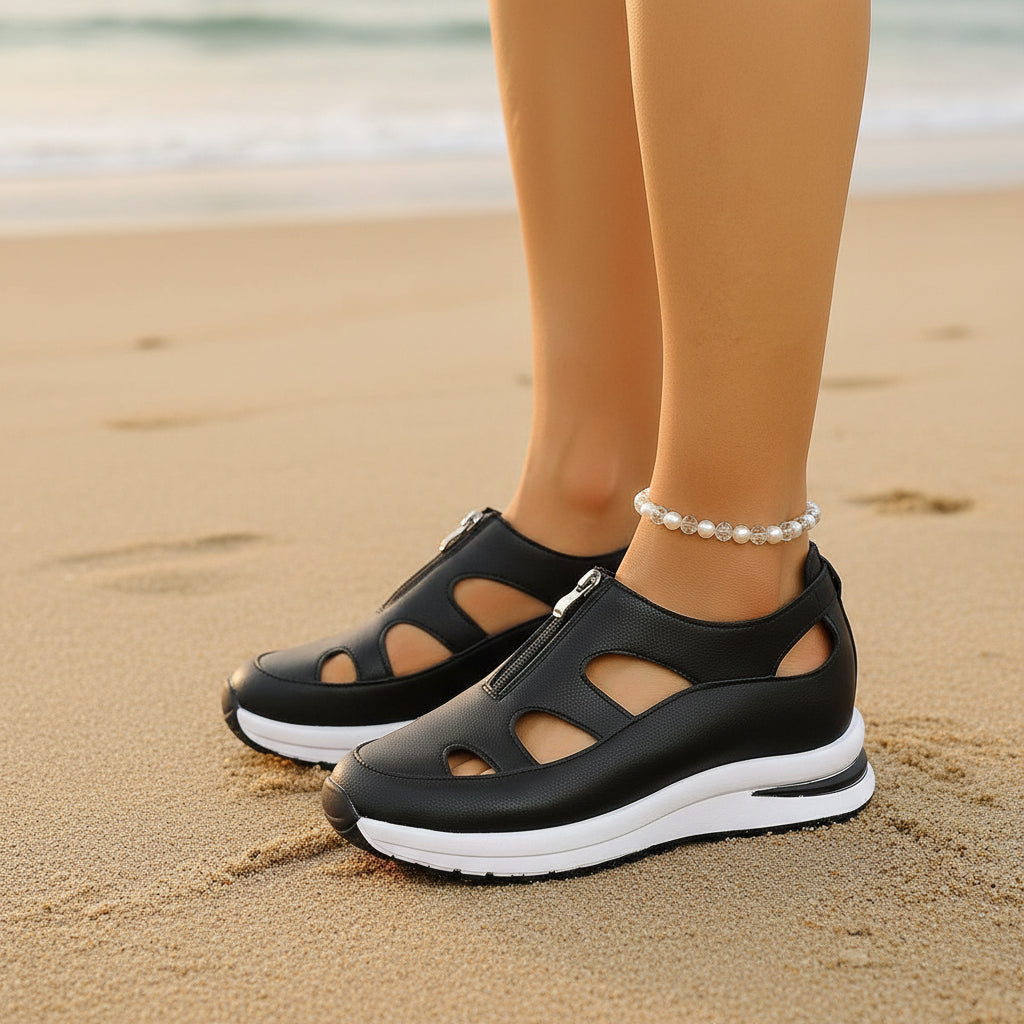 Sandalias de mujer de suela gruesa con punta cerrada – Suela blanda con tira de velcro