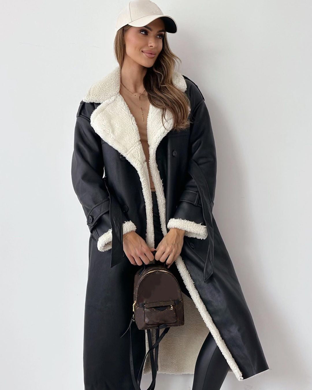 Gabardina cruzada de invierno para mujer con cinturón