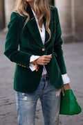One-Button Lapel Collar Long Sleeve Blazer for Women