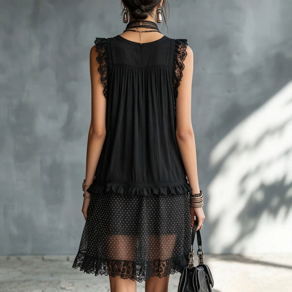 Women's Sleeveless Lace Patchwork Mini Dress