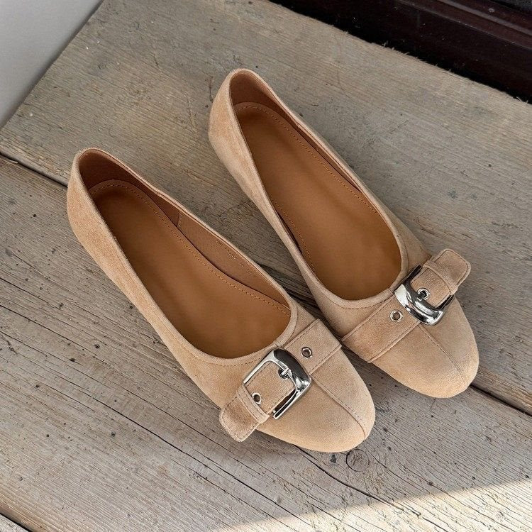 Tacones de oficina de corte bajo con punta redonda para mujer – Zapatos casuales de tacón medio