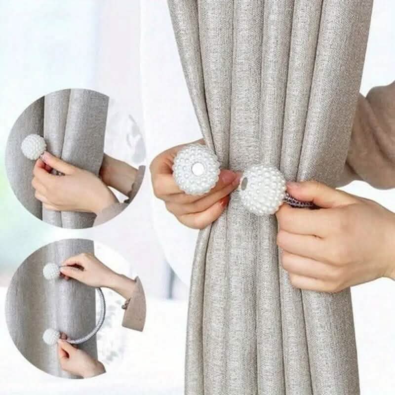 2-Pieces: Magnetic Curtain Tiebacks with Faux Pearls