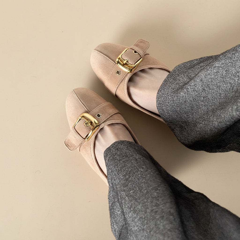Tacones de oficina de corte bajo con punta redonda para mujer – Zapatos casuales de tacón medio