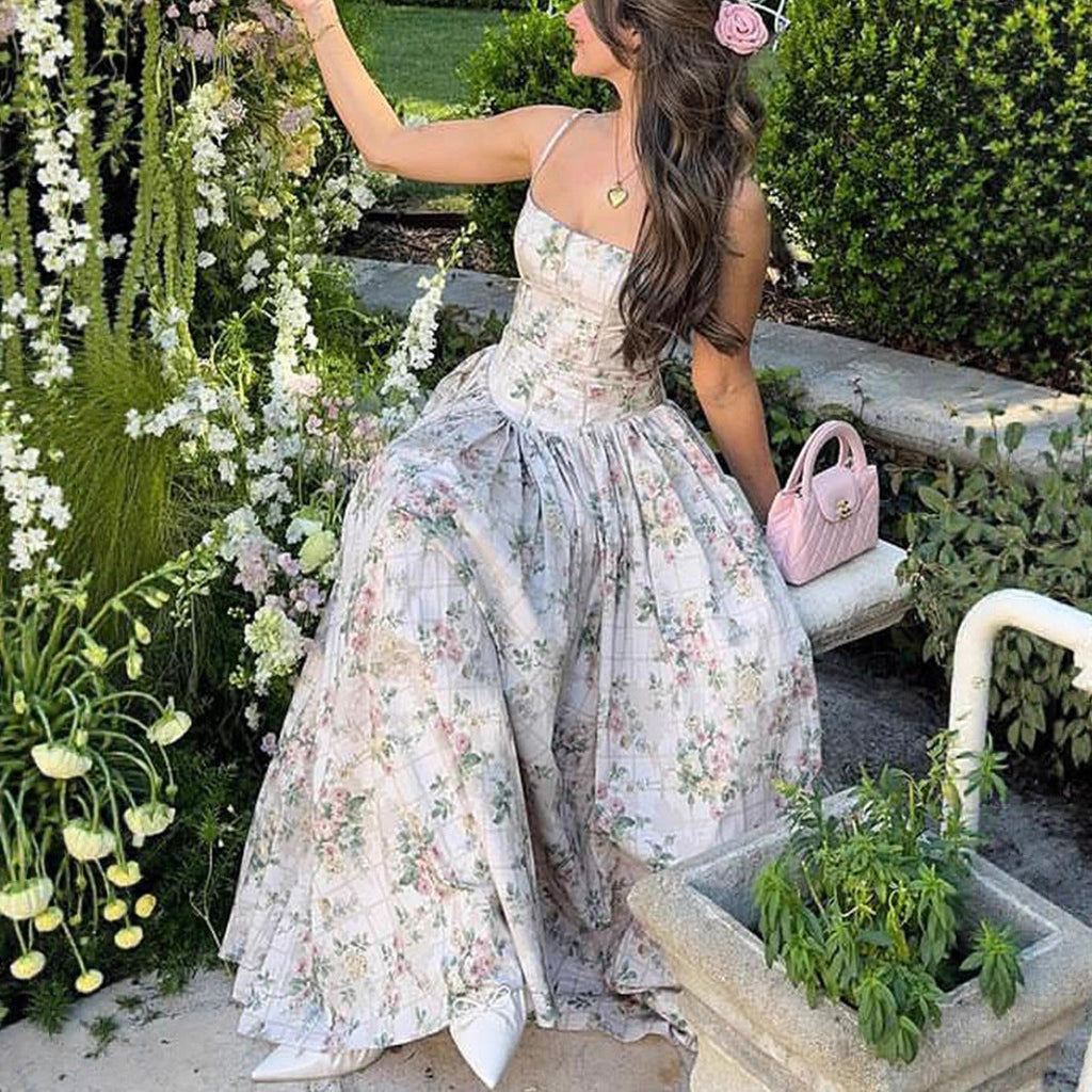 Vestido maxi palabra de honor sin espalda estampado – Vestido largo ajustado
