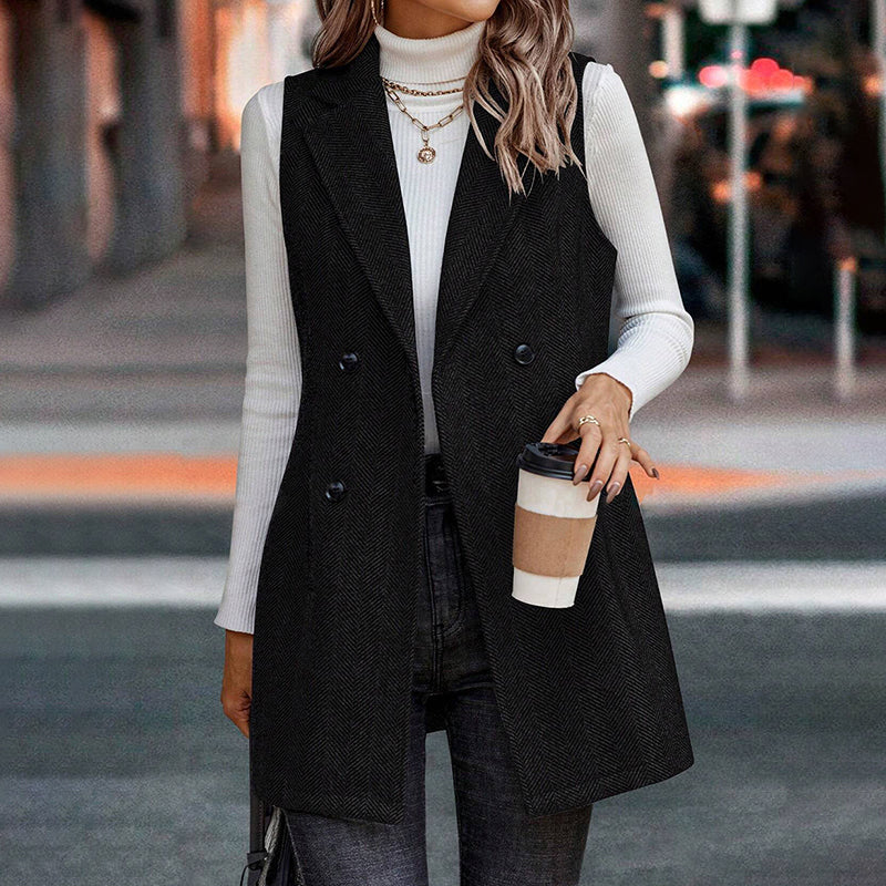 🖤 Chaleco tipo blazer sin mangas para mujer – Informal de negocios a la moda