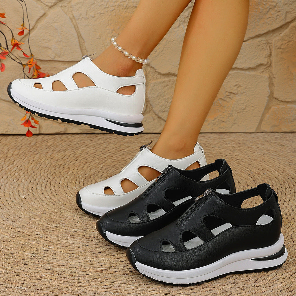 Sandalias de mujer de suela gruesa con punta cerrada – Suela blanda con tira de velcro