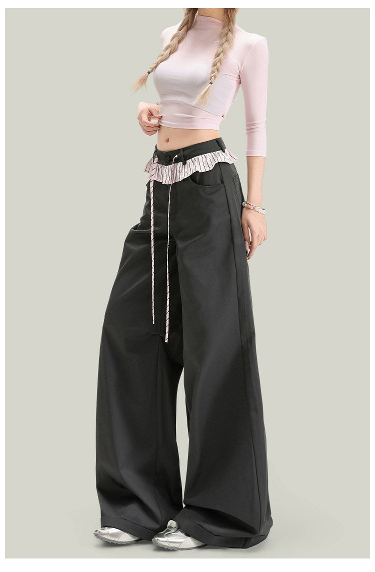 Pantalones casuales de mujer con paneles de encaje vintage