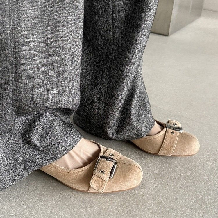 Tacones de oficina de corte bajo con punta redonda para mujer – Zapatos casuales de tacón medio