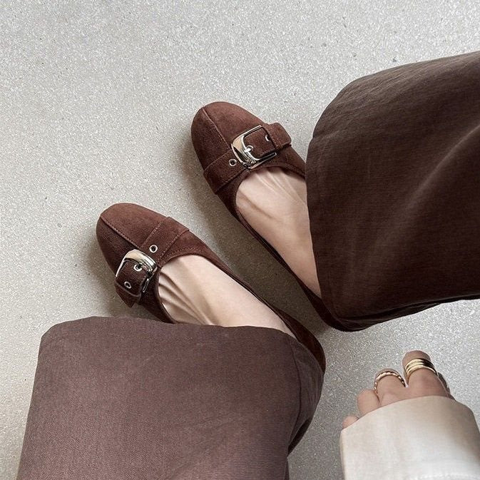 Tacones de oficina de corte bajo con punta redonda para mujer – Zapatos casuales de tacón medio