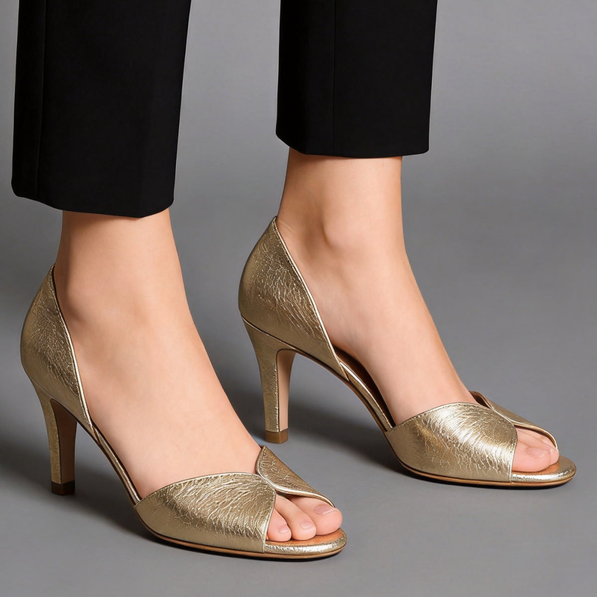 Sandalias de tacón alto con punta abierta para mujer, con boca de pez dorada y tacón fino