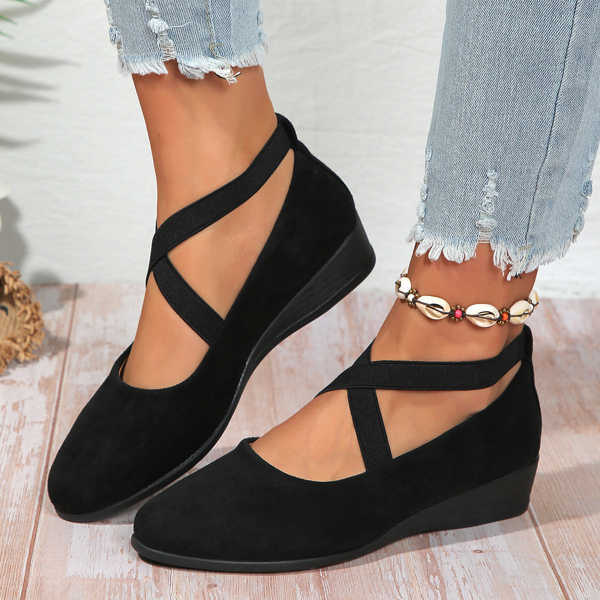 Zapatos de salón de cuña con plataforma y banda elástica – 6 colores EU 35–43