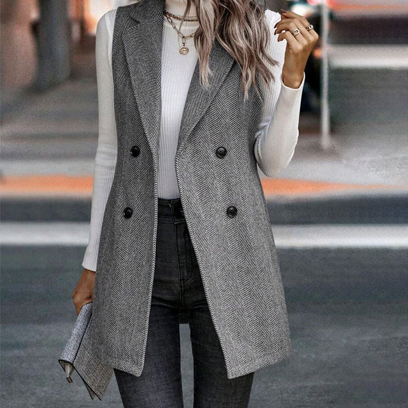 🖤 Chaleco tipo blazer sin mangas para mujer – Informal de negocios a la moda