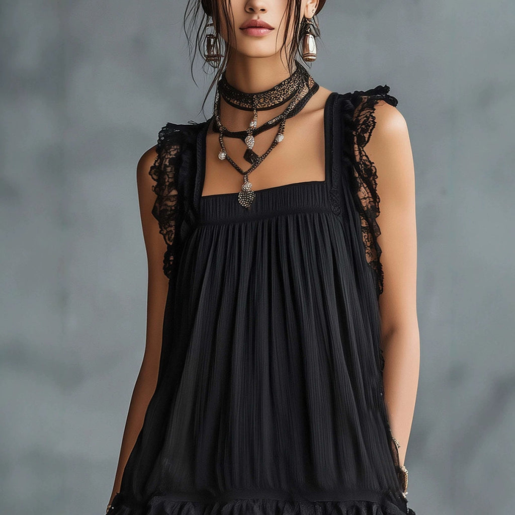 Women's Sleeveless Lace Patchwork Mini Dress