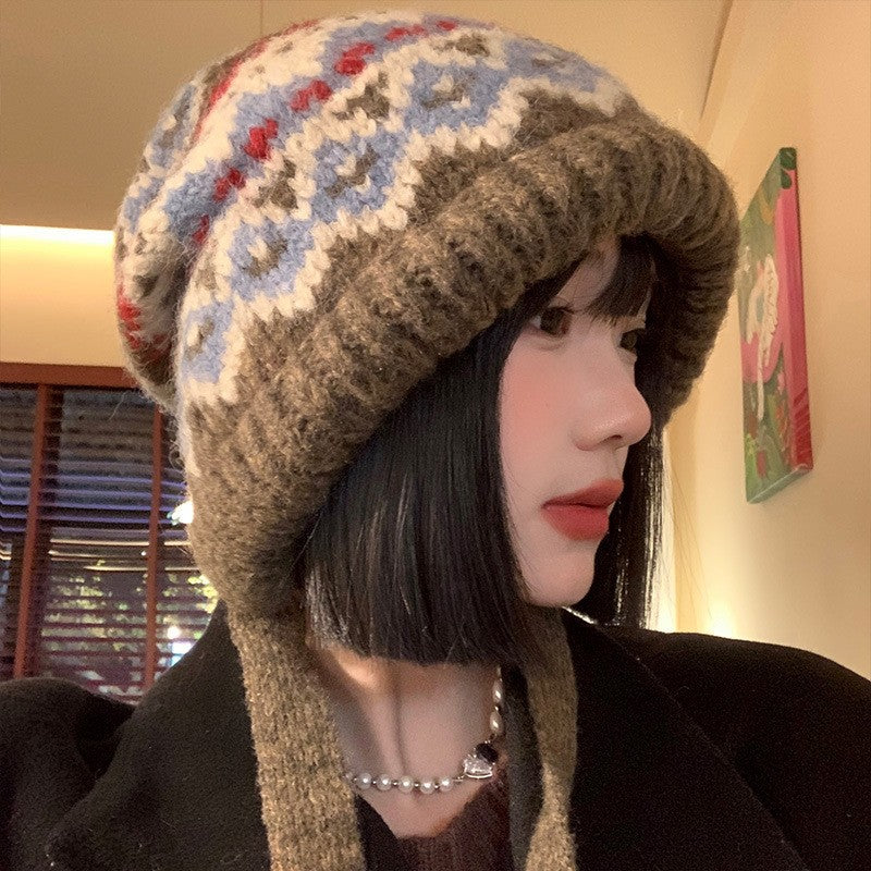 Gorro de lana estilo vintage de invierno – Gorro cálido con protección para las orejas para el clima frío