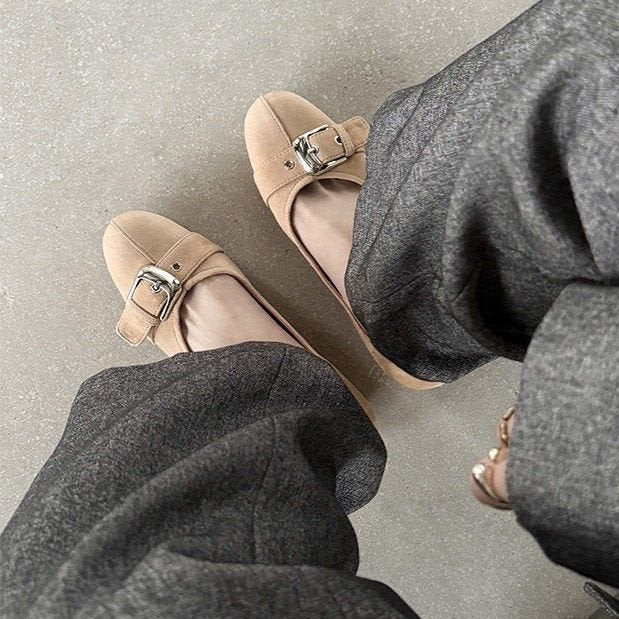 Tacones de oficina de corte bajo con punta redonda para mujer – Zapatos casuales de tacón medio