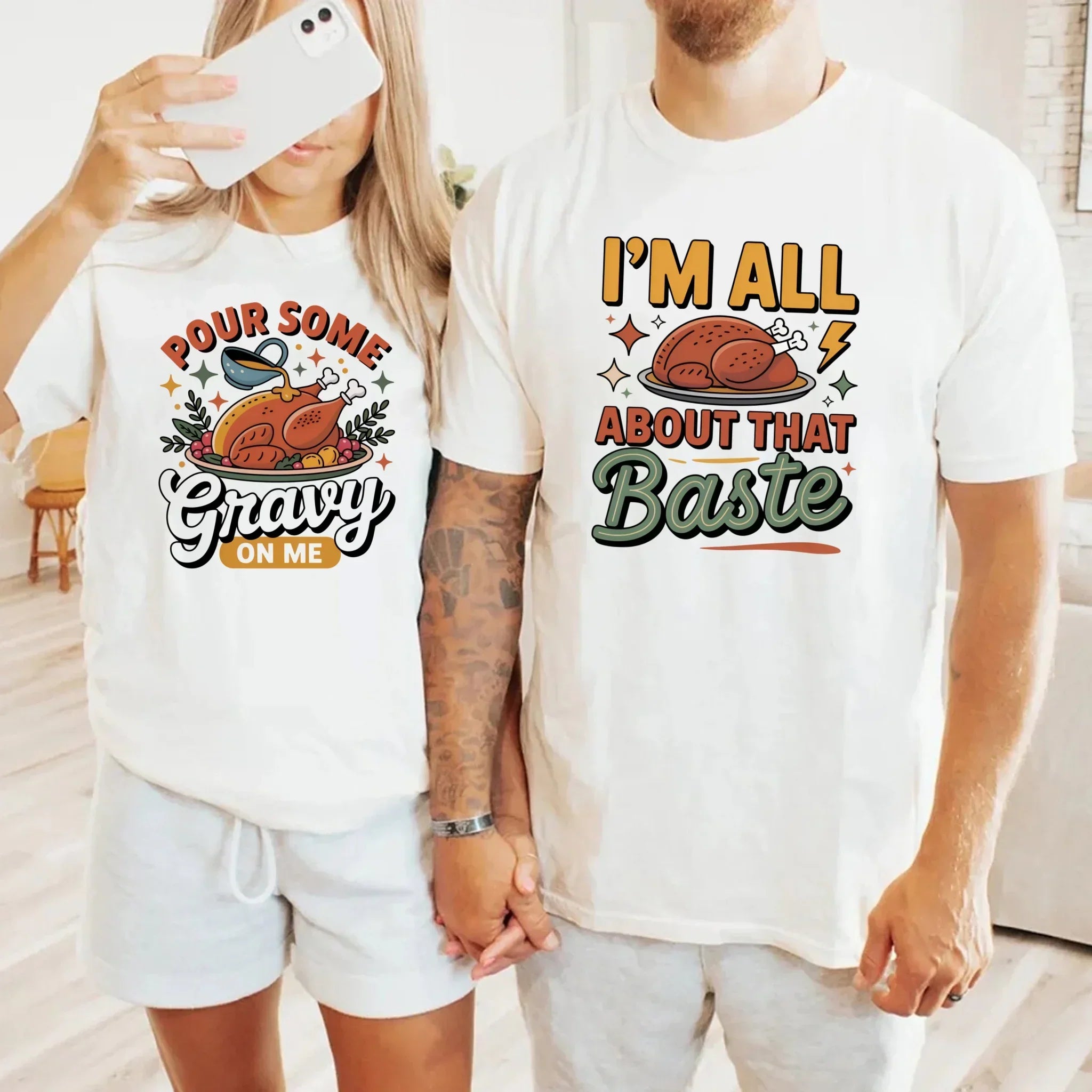 Funny Thanksgiving Couples Shirts – Baste & Gravy Matching Tees