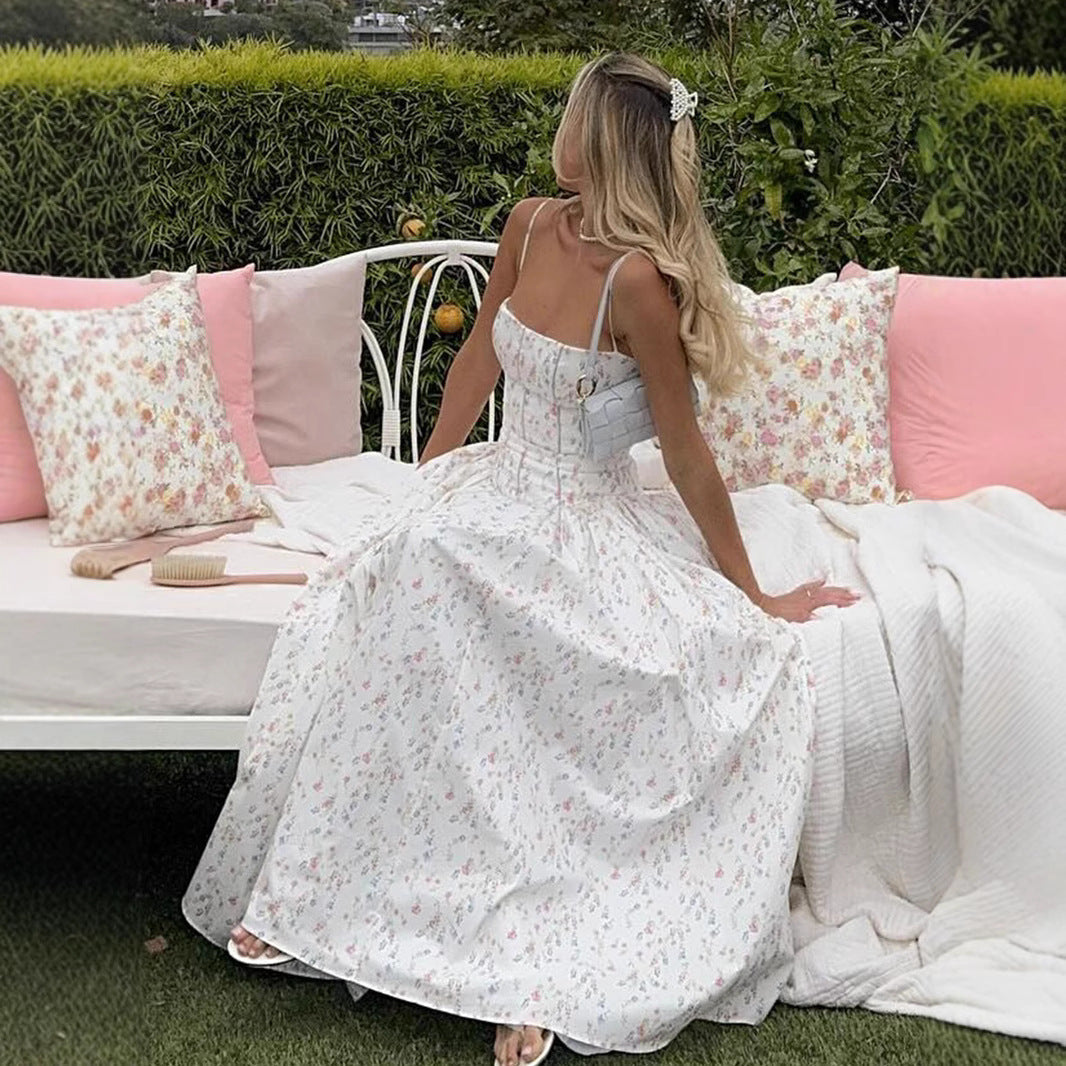 Vestido maxi palabra de honor sin espalda estampado – Vestido largo ajustado