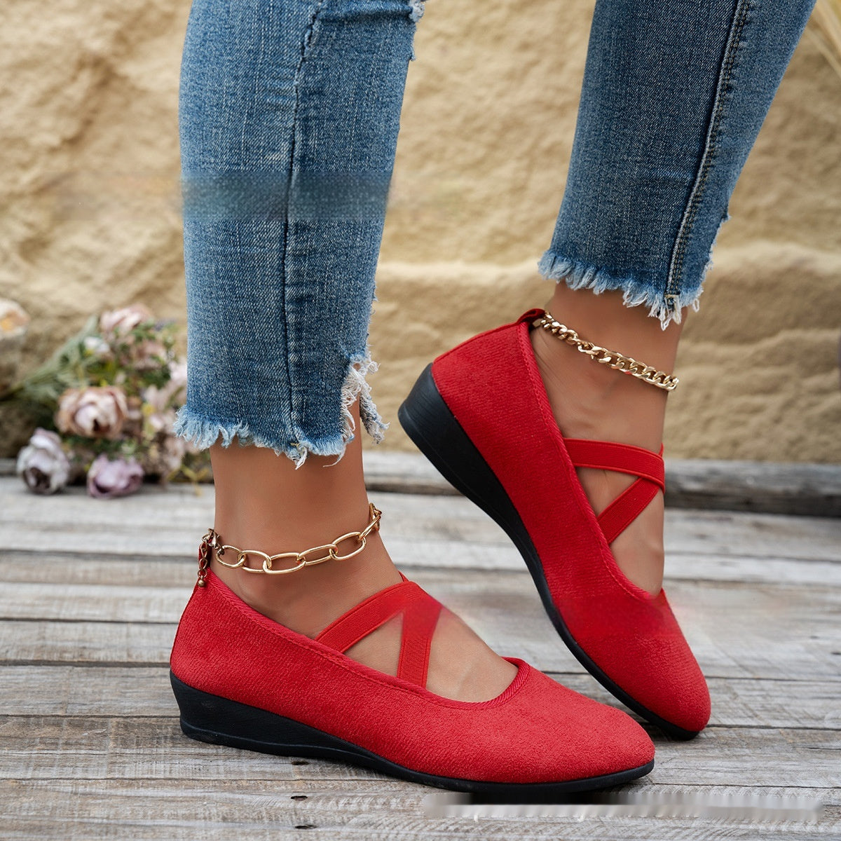 Zapatos de salón de cuña con plataforma y banda elástica – 6 colores EU 35–43