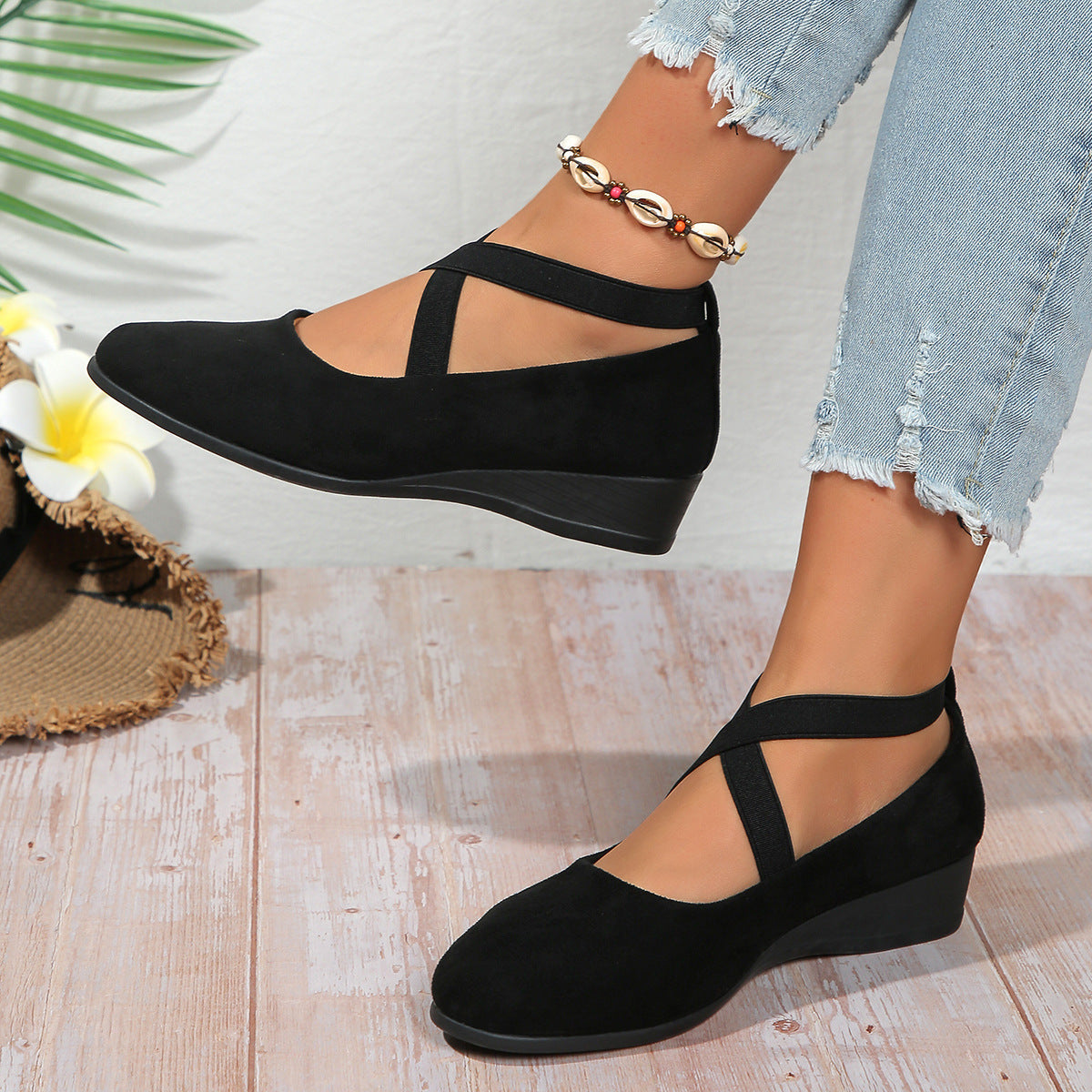 Zapatos de salón de cuña con plataforma y banda elástica – 6 colores EU 35–43