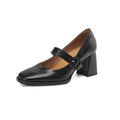 Zapatos de tacón Mary Jane de piel de oveja para mujer – Zapatos de tacón grueso con puntera cuadrada y hebilla