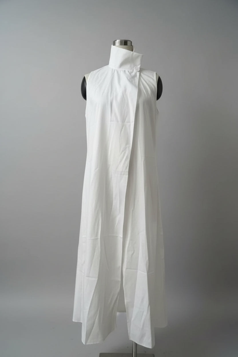 Elegante vestido largo sin mangas – Vestido de oficina y casual con cuello levantado