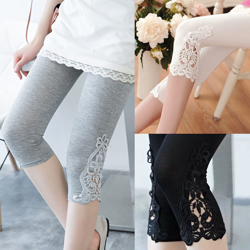 Leggings elásticos con encaje para mujer - Pantalones de moda