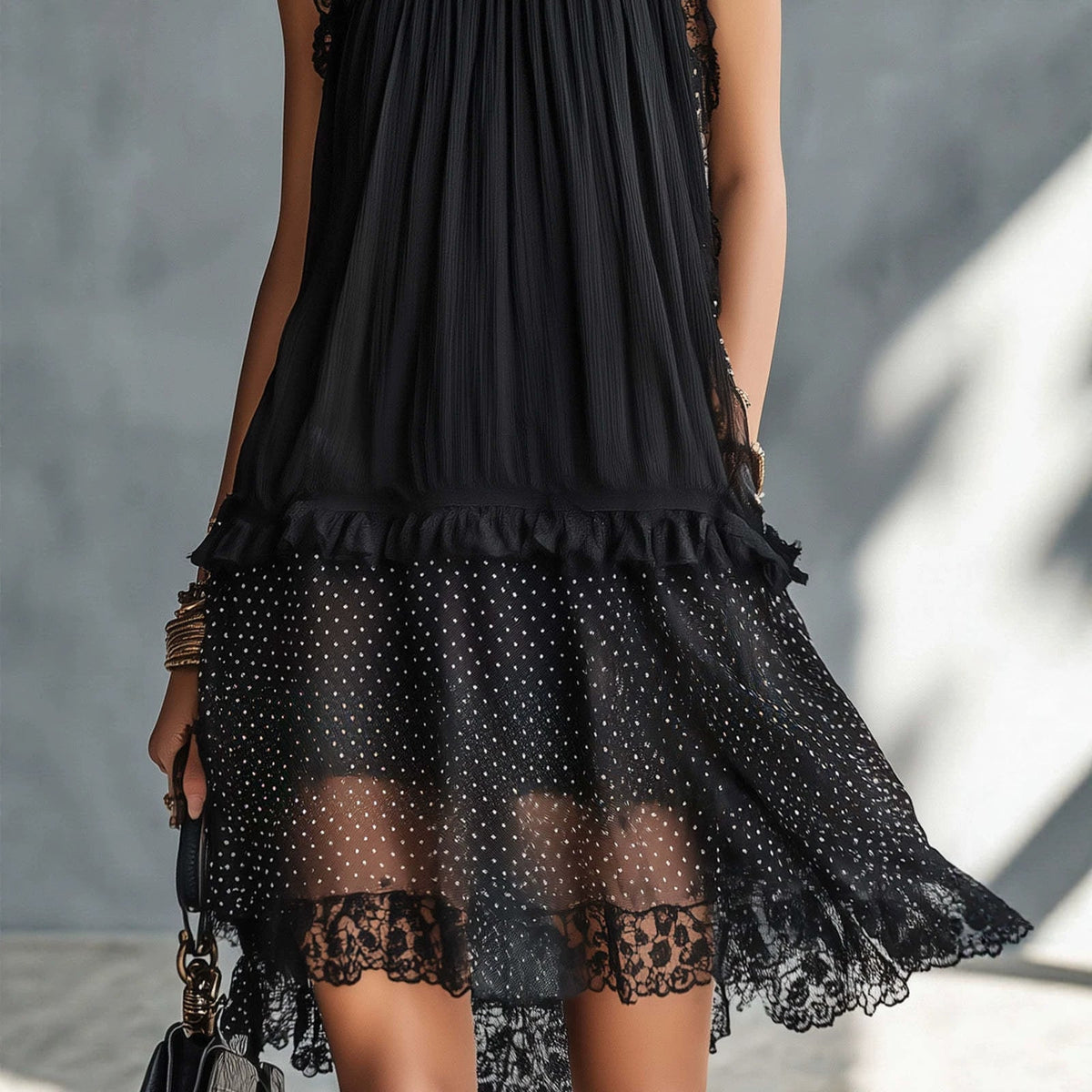 Women's Sleeveless Lace Patchwork Mini Dress