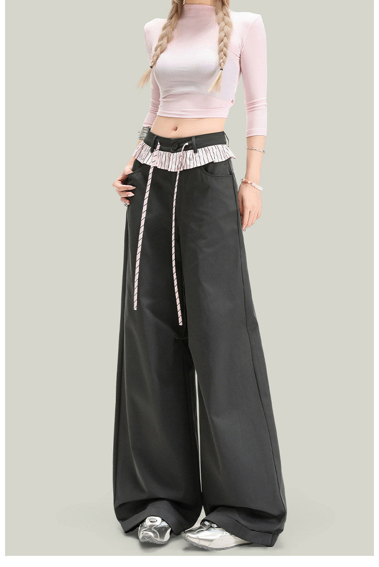 Pantalones casuales de mujer con paneles de encaje vintage