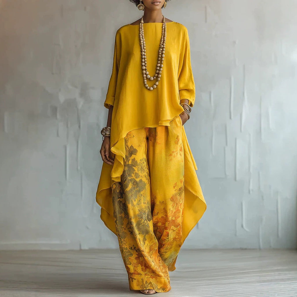 Conjunto de top sin mangas de color liso y pantalones de pierna ancha de dos piezas