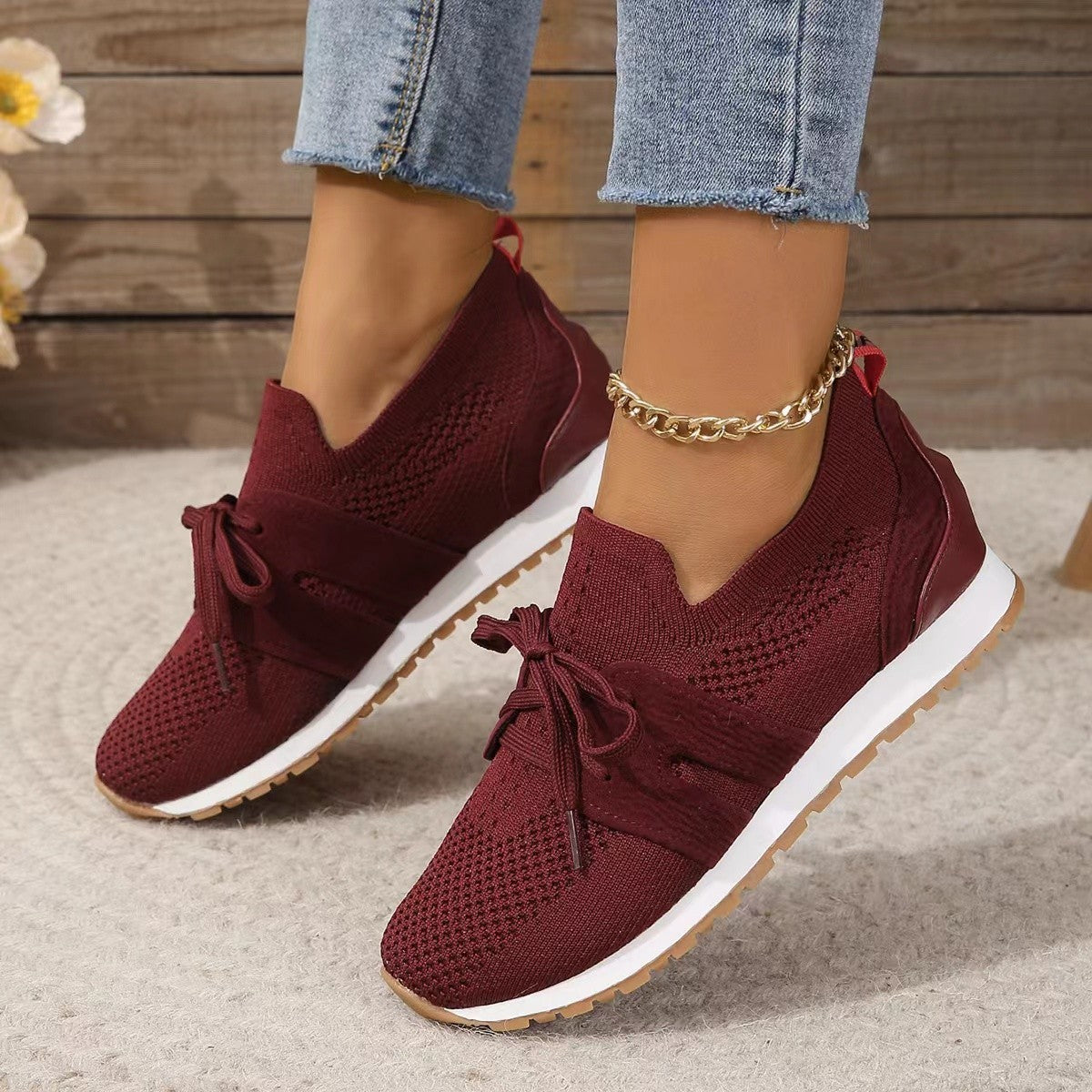 Zapatillas planas de malla con cordones para mujer