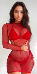 Racy Sheer Red Micro Mini Dress