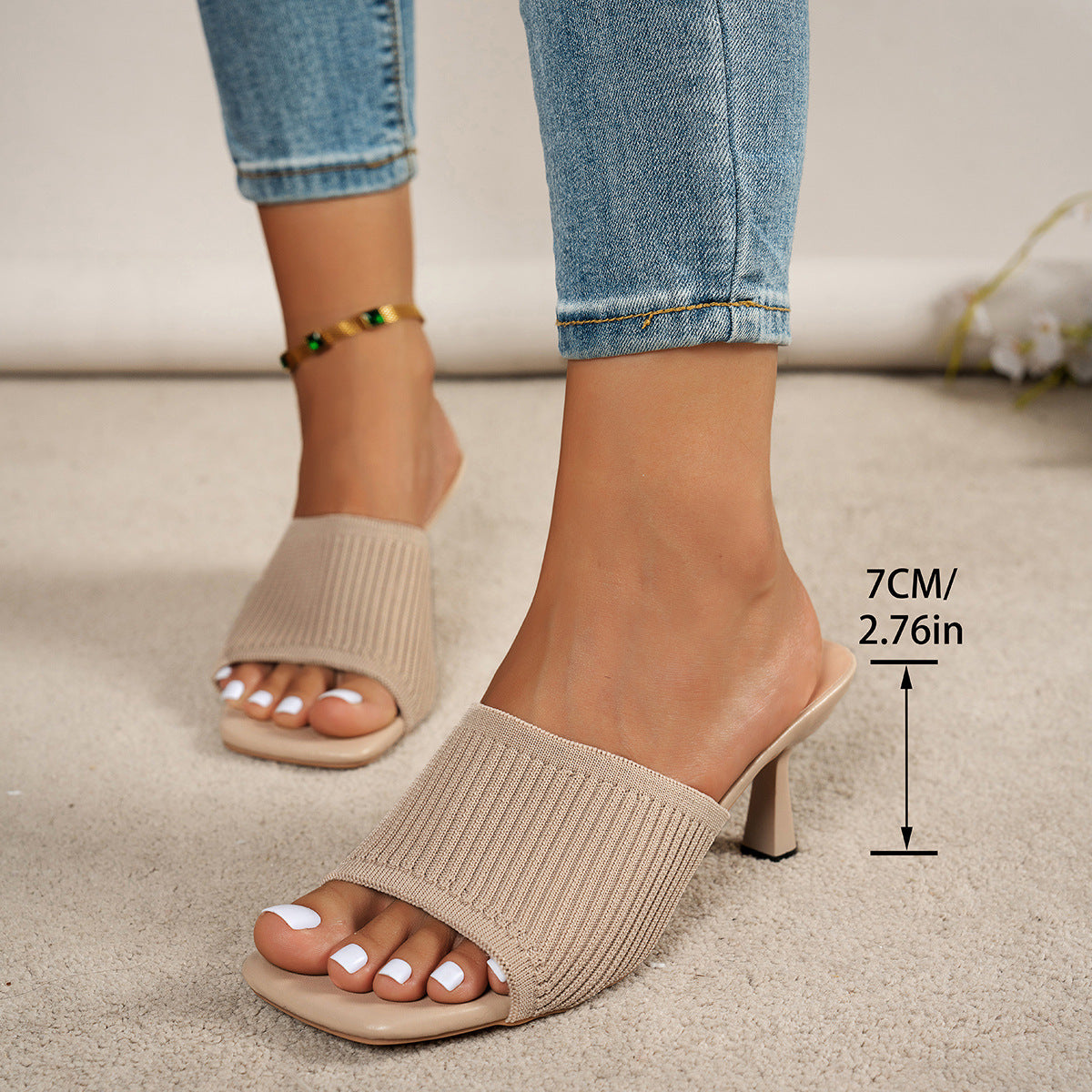 Sandalias de tacón grueso y punta cuadrada de malla para mujer, para verano