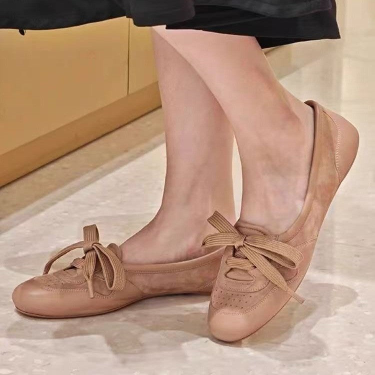 Mocasines planos de ballet con cordones vintage para mujer – Zapatillas casuales cómodas