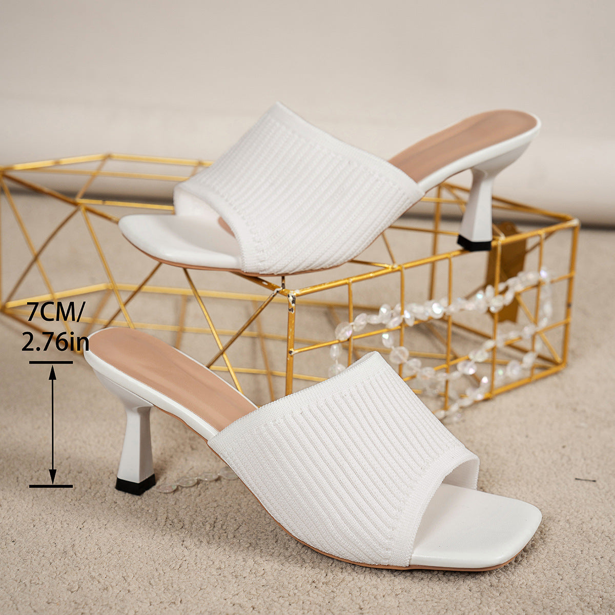 Sandalias de tacón grueso y punta cuadrada de malla para mujer, para verano