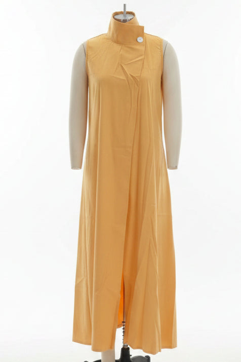 Elegante vestido largo sin mangas – Vestido de oficina y casual con cuello levantado