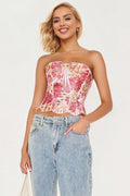 Pink Patterned Hollow Lace Corset