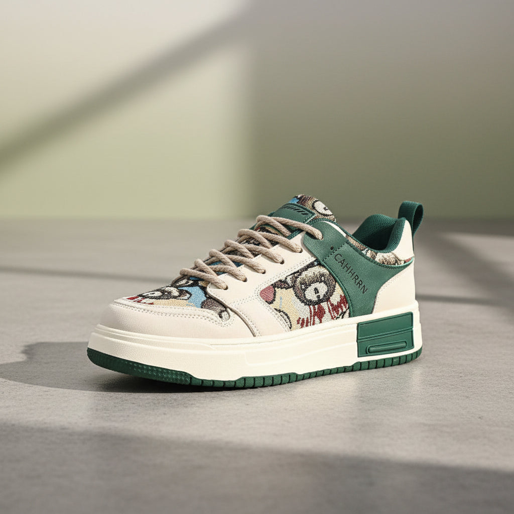 Zapatillas bajas Harajuku con parches de oso – Suela gruesa de bloques de color