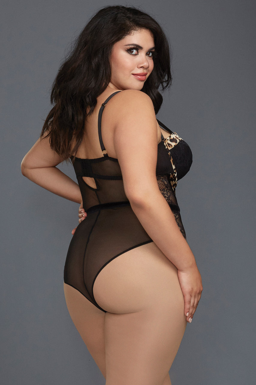 Plus Size Cheetah Print Mesh Teddy