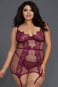 Plus Size Purple Fishnet and Lace Chemise