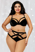 Plus Size Strappy Velvet Bra and Panty Set
