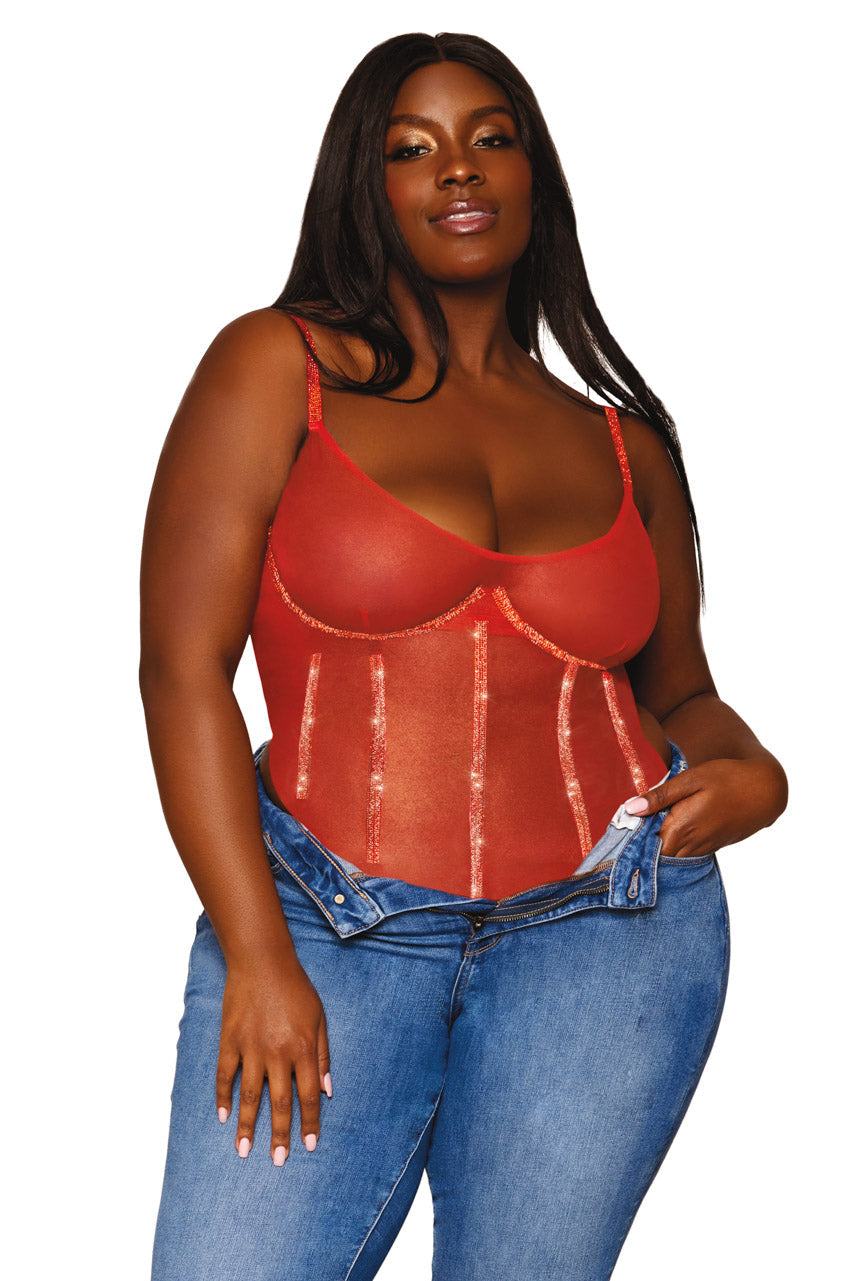 Plus Size Gold Foiled Rhinestone Teddy