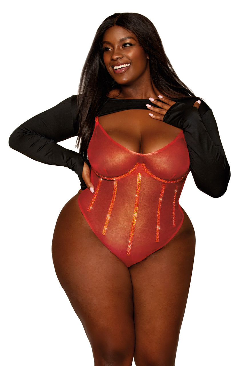 Plus Size Gold Foiled Rhinestone Teddy