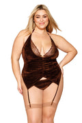 Plus Size Mocha Velvet and Lace Bustier